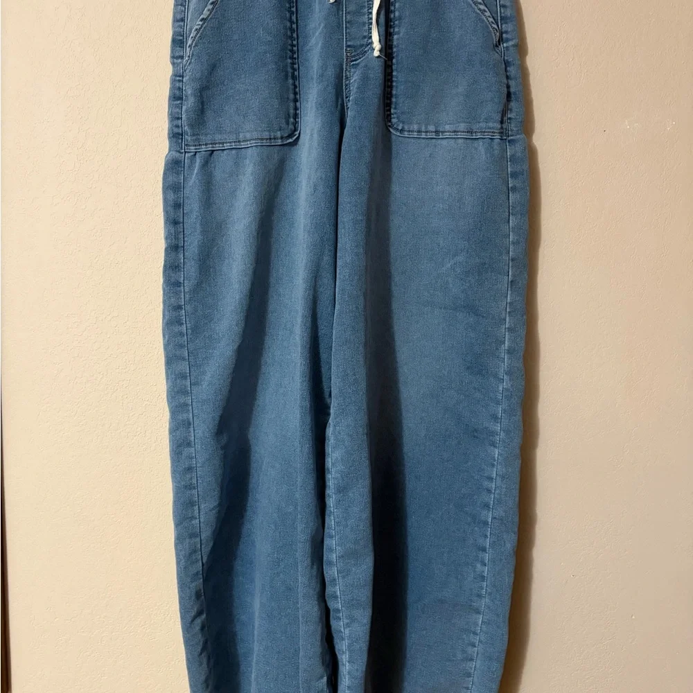Rewash American Original Wide Leg Knit Denim Jeans Elastic Waist Blue - Picture 2 of 9